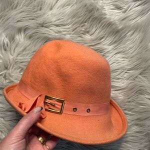 Stylish Vintage Peach Felt Hat with Ribbon - Marshall Fields